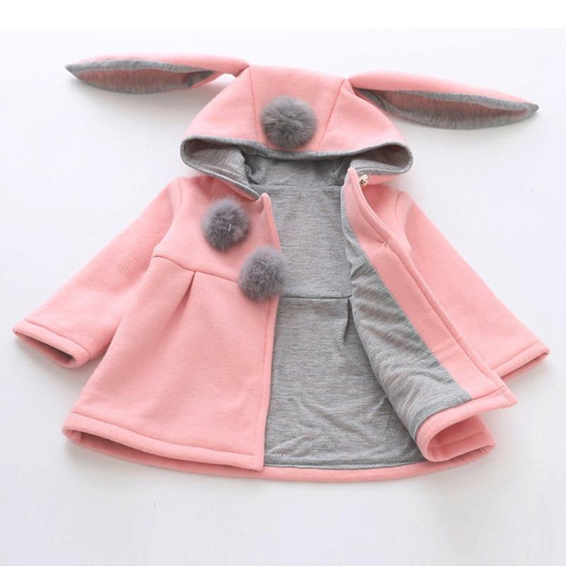 Whimsical Rabbit Ear Hooded Winter Coat for Baby Girls