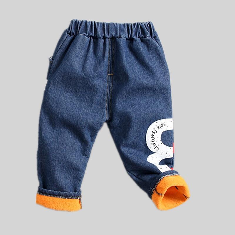 Kids Cotton Denim Winter Pants, Blue and Orange Casual Trousers