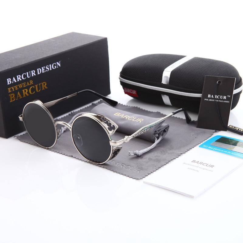 Gothic style designer round sunglasses with polarized lenses