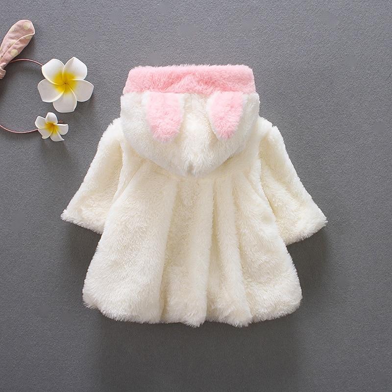 Baby Girl Rabbit Ear Fur Cloak Jacket - Pastel Winter Outerwear
