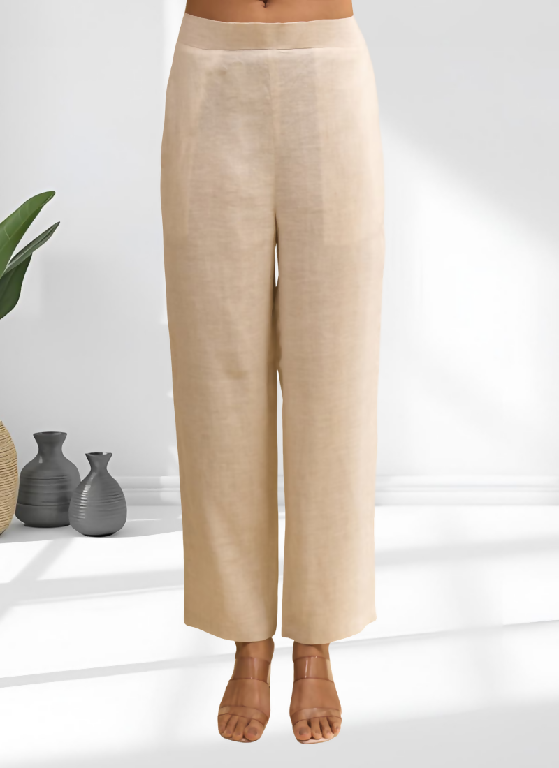 Beige Linen Embroidered Long Kurta With Pant - Festive Ethnic Wear