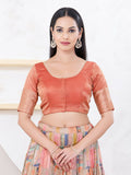Copper Brocade sleeveless blouse with round neck and front opening