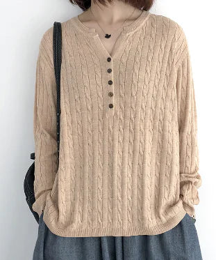 Women's Casual Button-Front Cable Knit Sweater Long Sleeve Top - Image 8