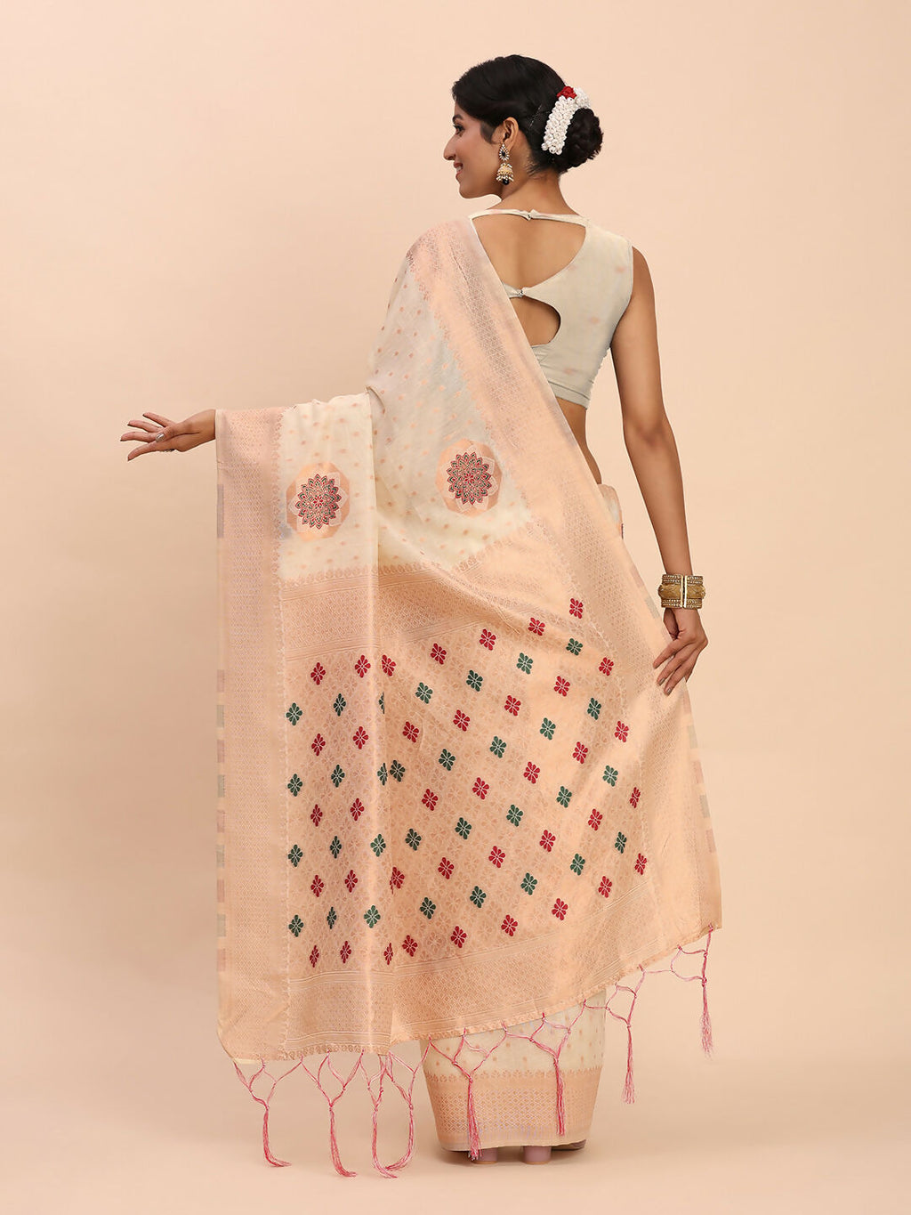 Shree Shyam Fashion Linen Cotton Off White Saree