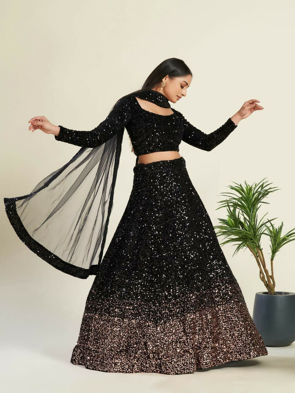 Black Velvet Heavy Sequins Designer Lehenga Choli Set