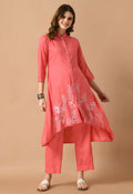 Vibrant Coral Cotton Rayon 2-piece Kurta set, perfect for summer ethnic style
