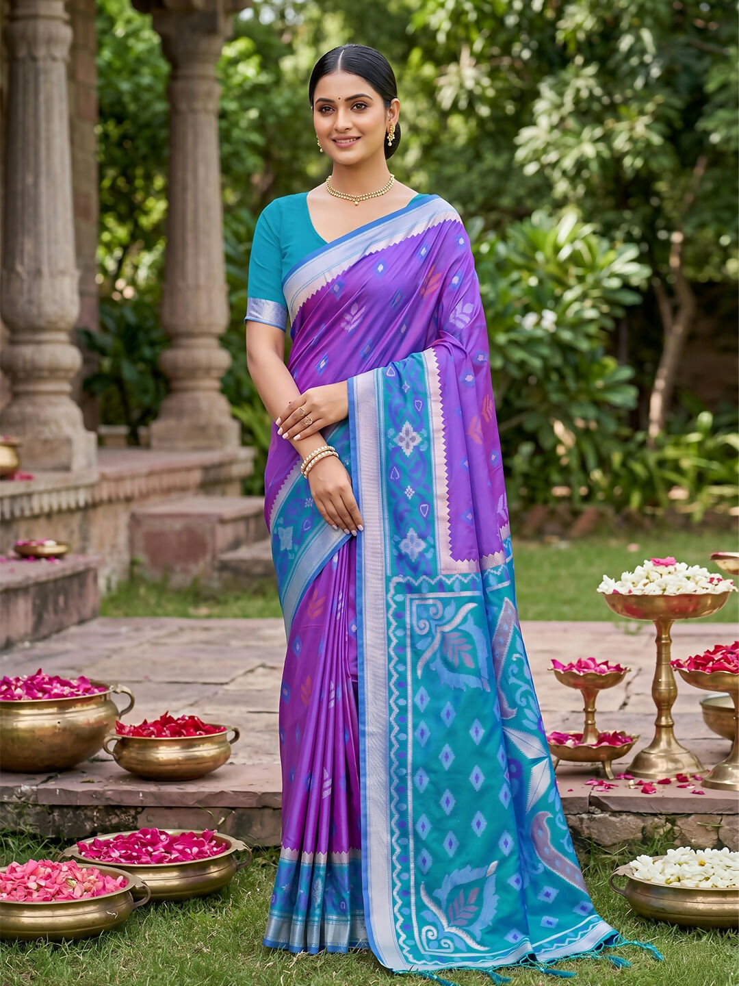 Shree Shyam Fashion purple soft silk saree with matching blouse piece draped elegantly
