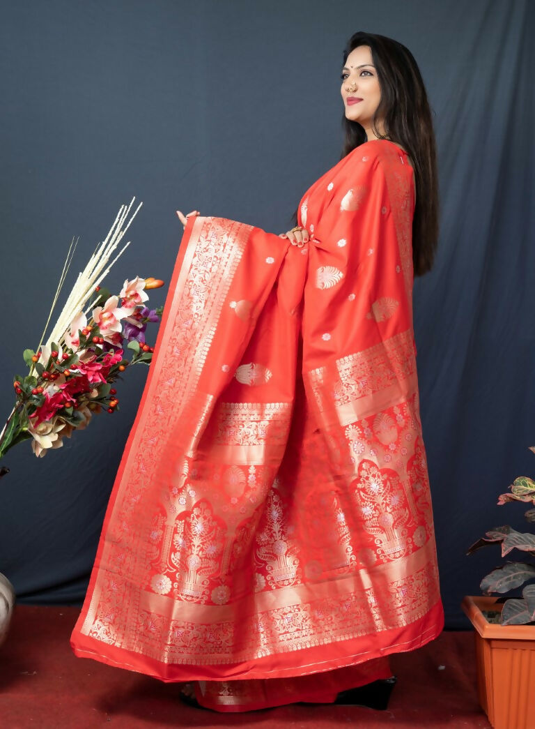 Orange Paithani Silk Saree with Zari Woven Detail and Blouse