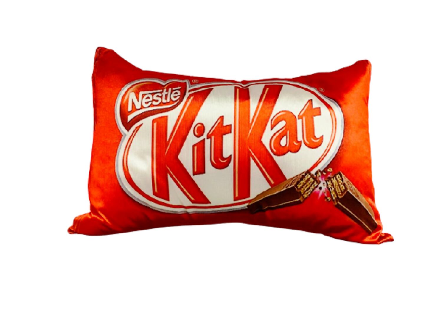 Novelty KitKat brand themed throw pillow in red and white colors