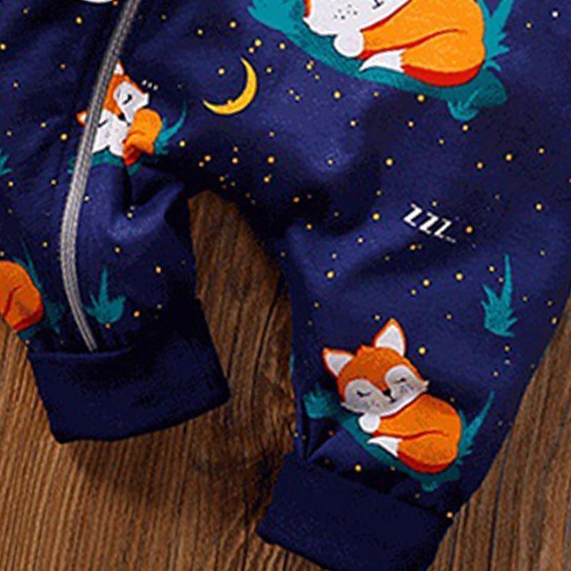Unisex Hooded Animal Print Baby Romper Warm Zipper Jumpsuit
