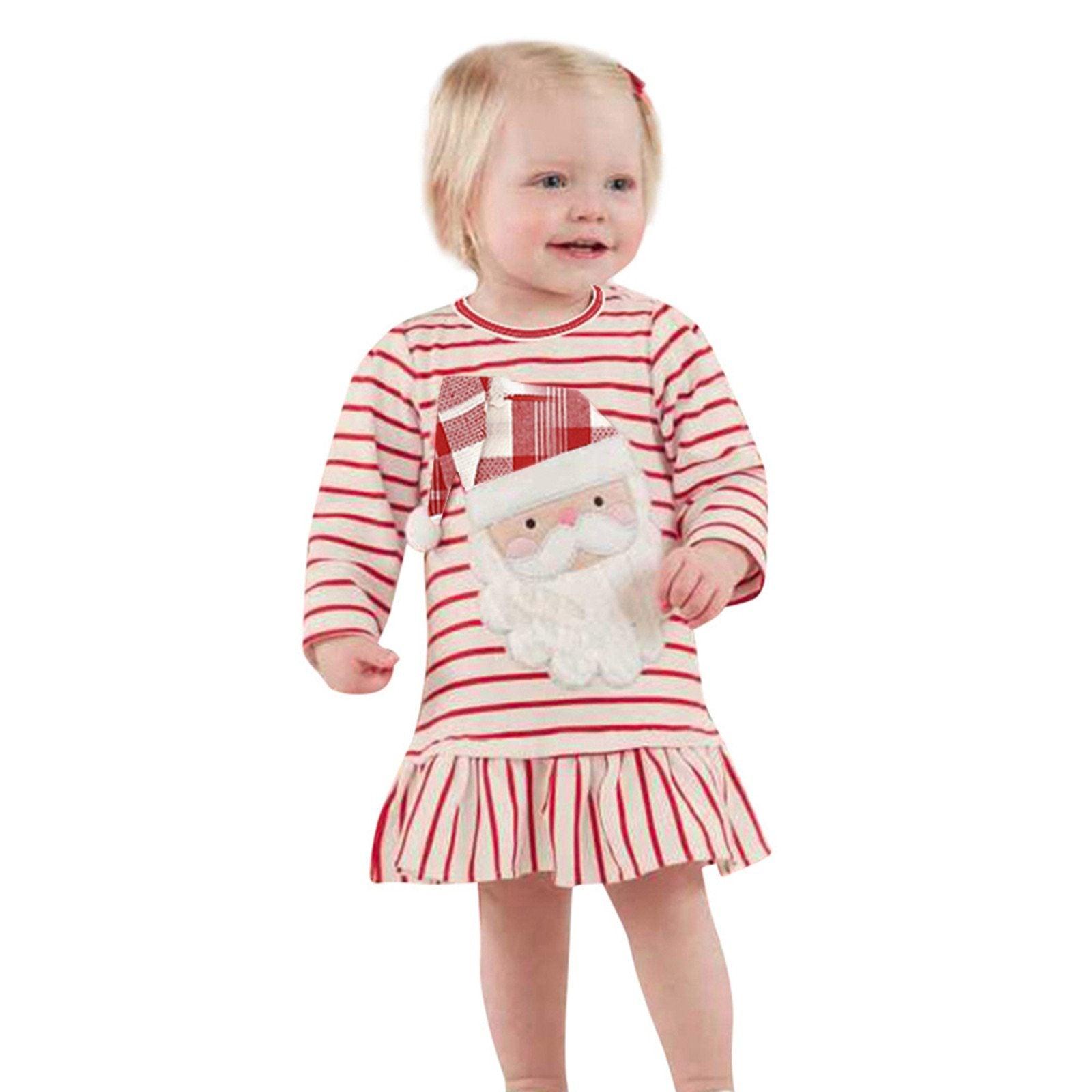 Striped Long Sleeve Baby Girl Christmas Dress and Holiday Outfit