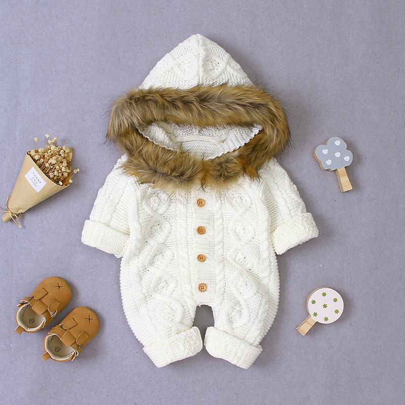 Unisex Newborn Knit Romper Hooded Warm Coat for Winter