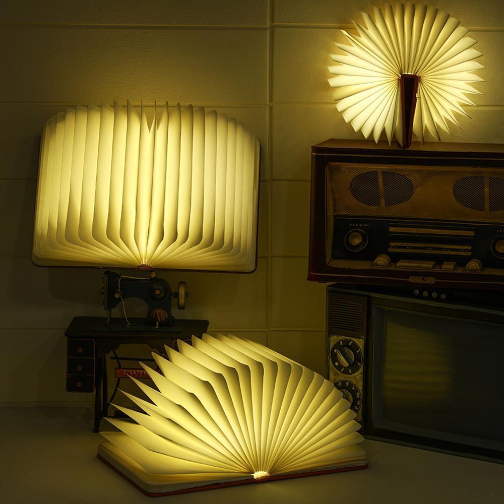 Rechargeable Foldable Wooden Book Lamp - Unique Home Decor