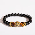 Luxury Crown Lion Beaded Bracelet with Tiger Eye & Onyx Stones