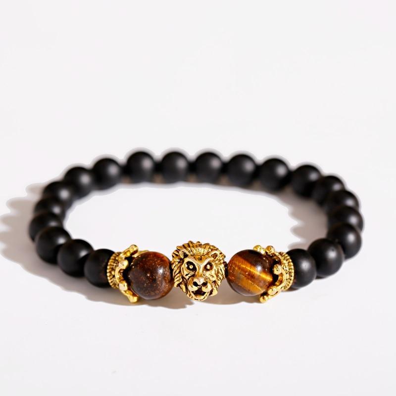 Luxury Crown Lion Beaded Bracelet with Tiger Eye & Onyx Stones