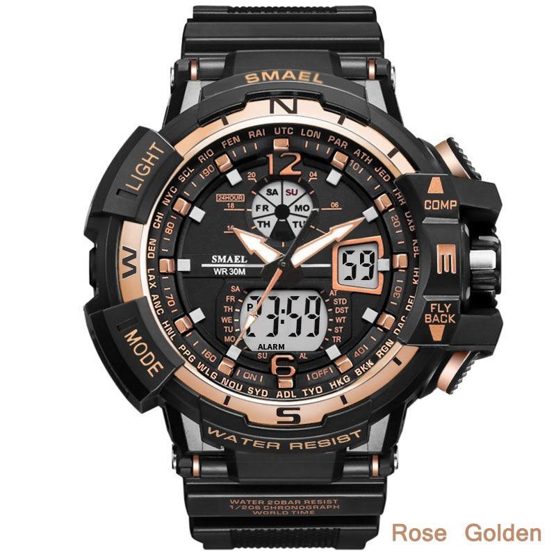Modern Red Hybrid Digital-Analog Military Sport Watch 50M