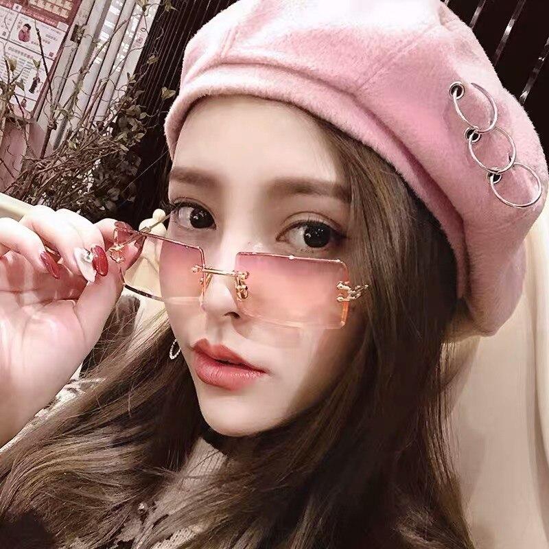 Women’s Trendy Small Rectangle Rimless Sunglasses UV400 Protection