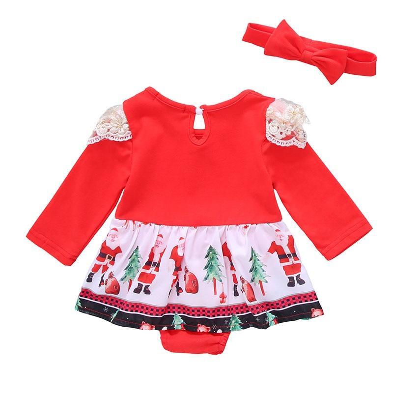Baby Girl Christmas Long Sleeve Ruffle Romper Dress in Red/White