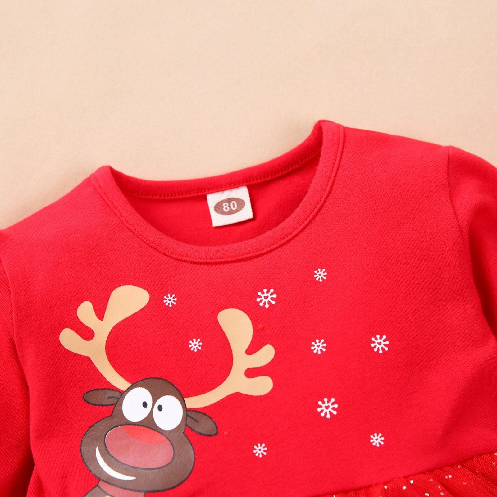 Baby Girl Christmas Deer Print Tutu Skirt Dress Festive Outfit