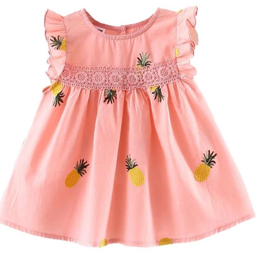 Summer Pineapple Print Baby Girl Frill Sleeve Cotton A-Line Dress