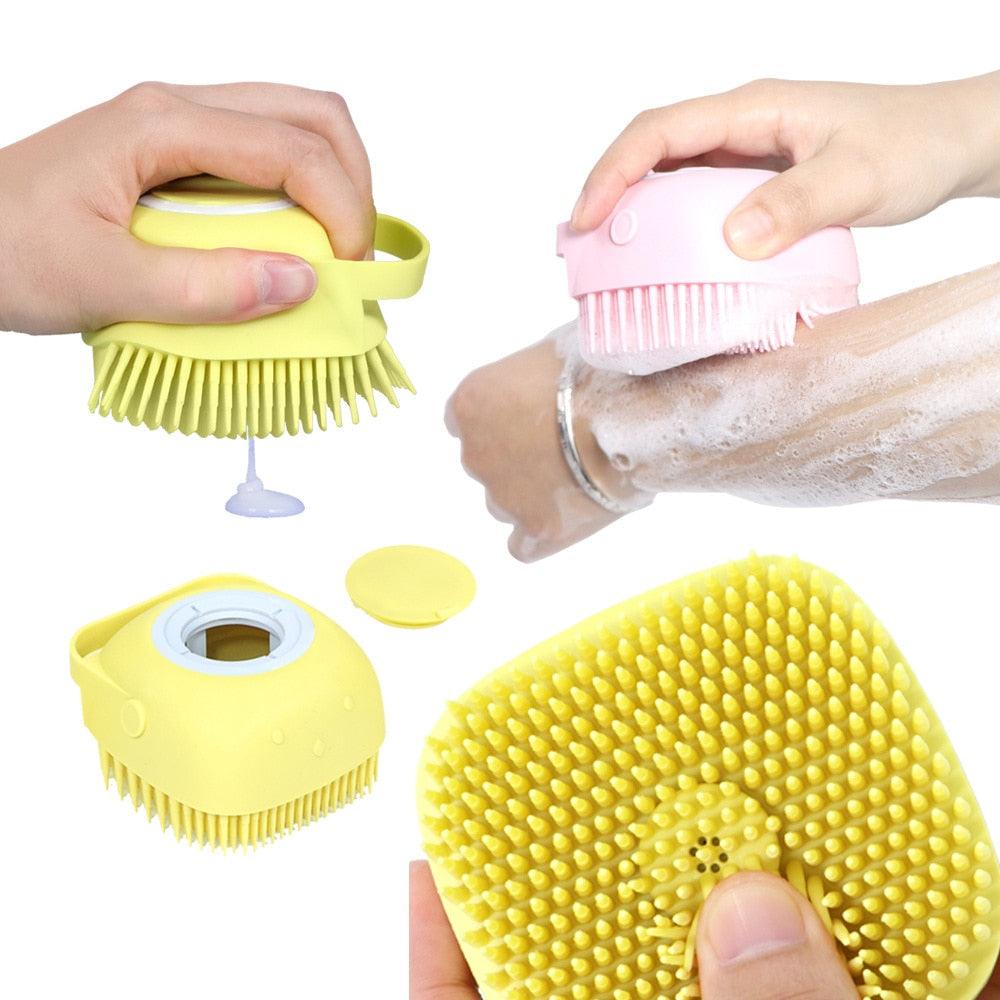 2-in-1 Silicone Pet Bath & Massage Brush Shampoo Dispenser Tool