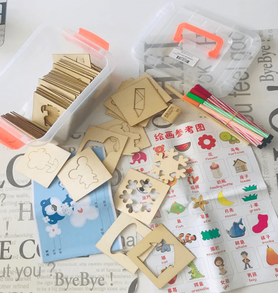 100Pc Creative Natural Wood Drawing & Doodle Learning Set