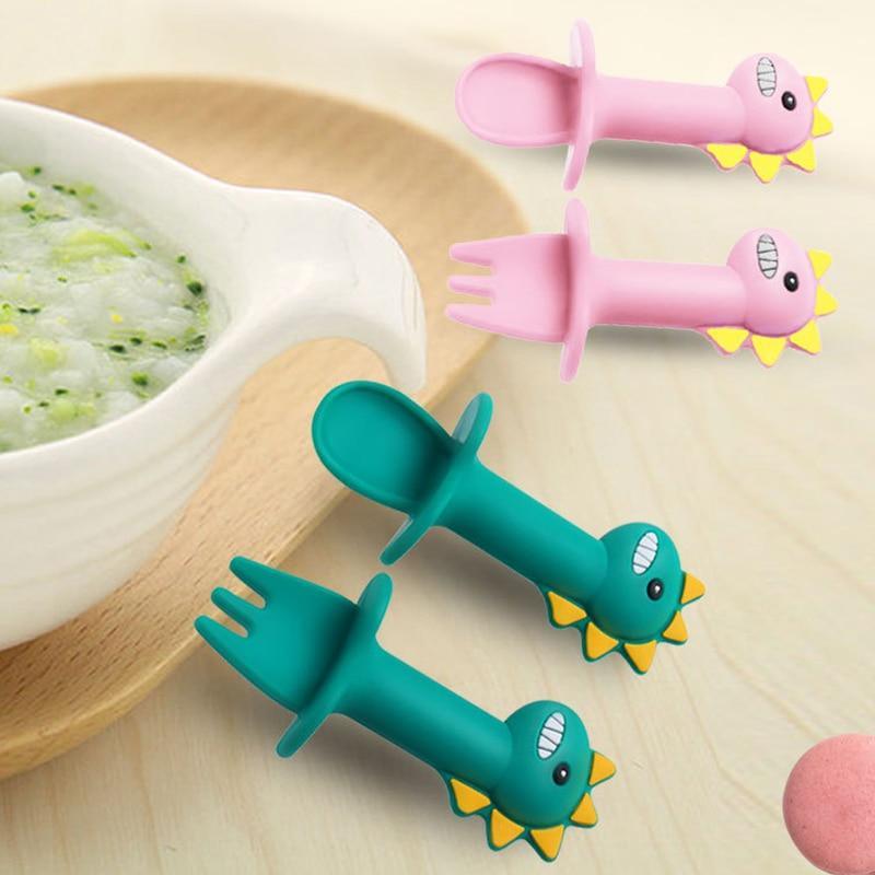 Dinosaur Baby Silicone Spoon and Fork Training Set