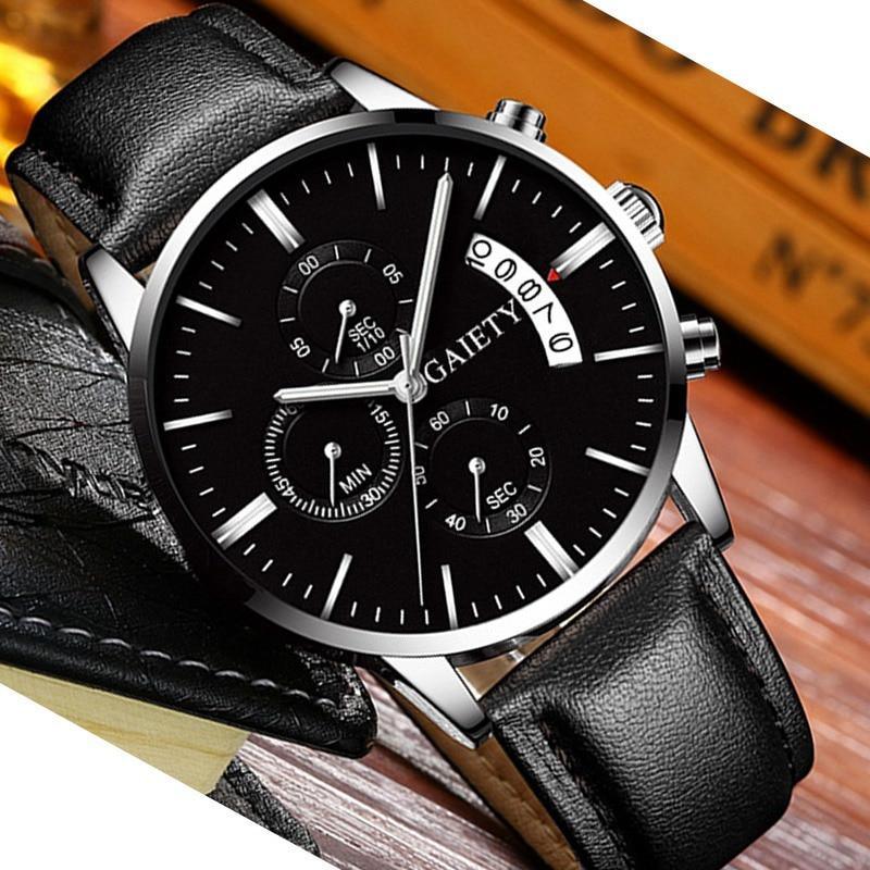 Minimalist Men’s Quartz Watch with Genuine Leather Band