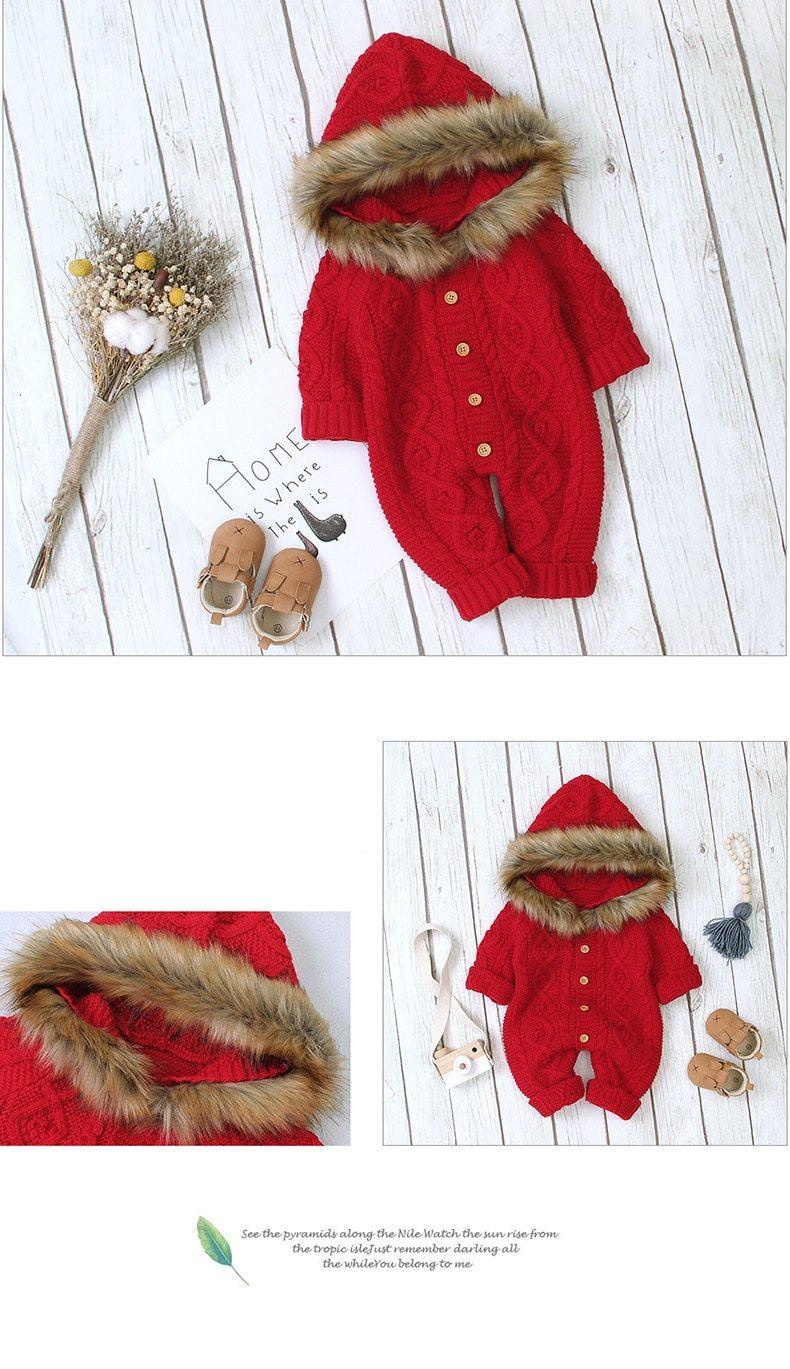 Unisex Newborn Knit Romper Hooded Warm Coat for Winter