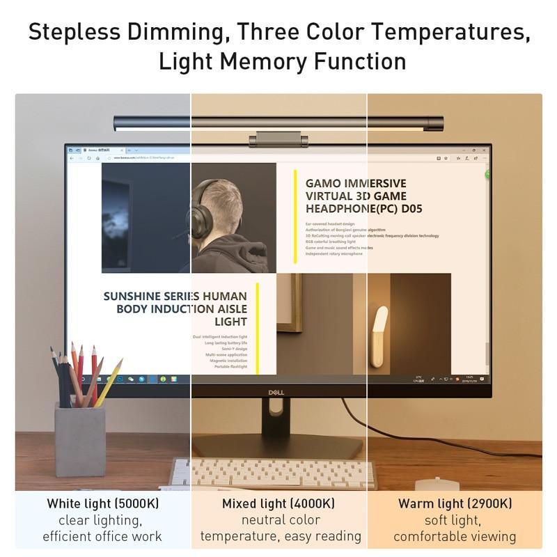 Black LED Screenbar Desk Lamp for Monitor - Eye-Care Reading Light