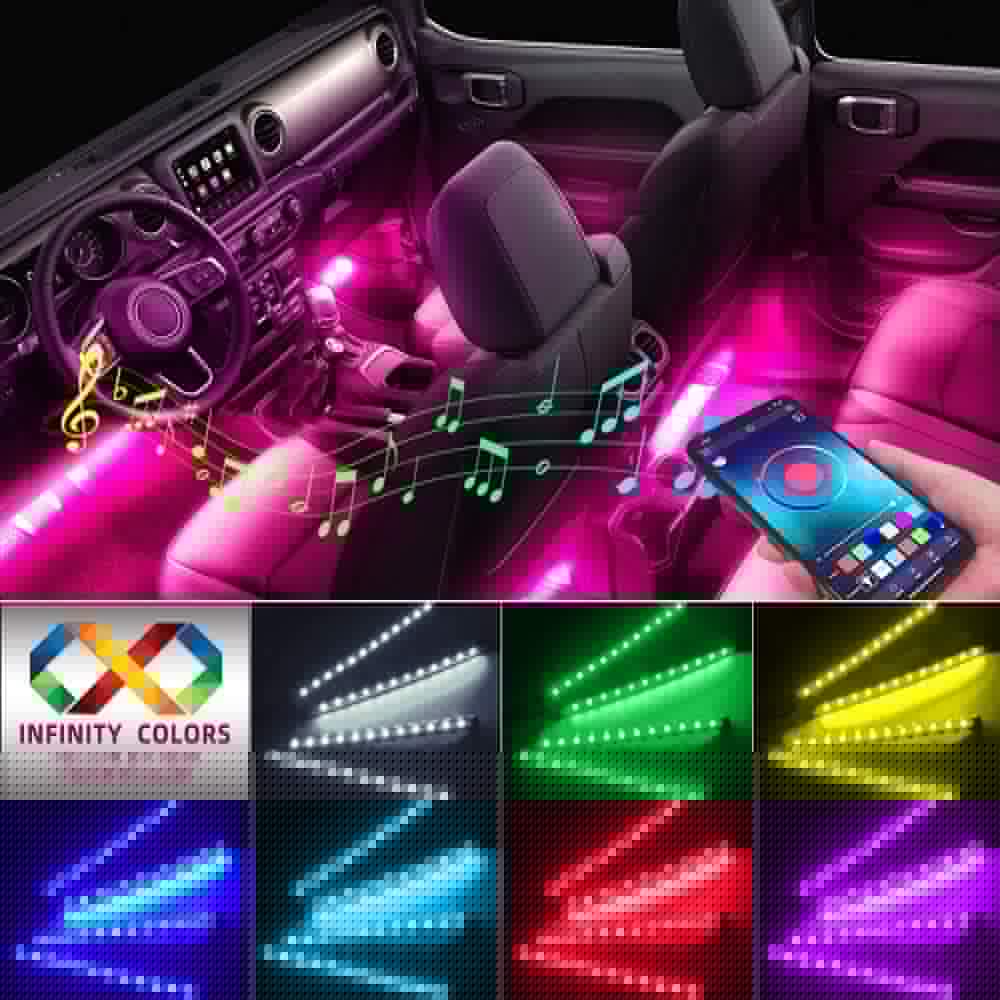 RGB LED Car Interior Strip Lights with App & Music Sync Control