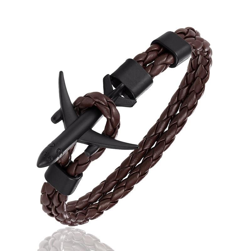 Aviation Leather Anchor Bracelet for Men and Women