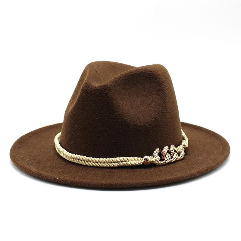 Classic White Wide Brim Fedora Hat with Chain Detail for Summer