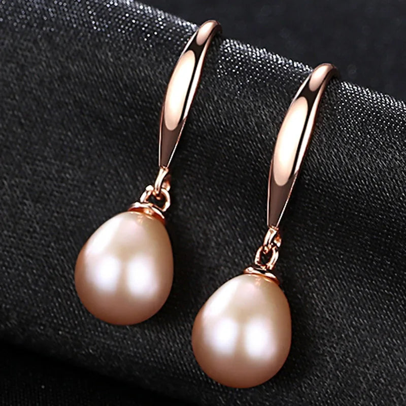 925 Sterling Silver Rose Gold Drop Earrings For Women Freshwater Pearl Earrings Wedding Jewelry White Pink Purple