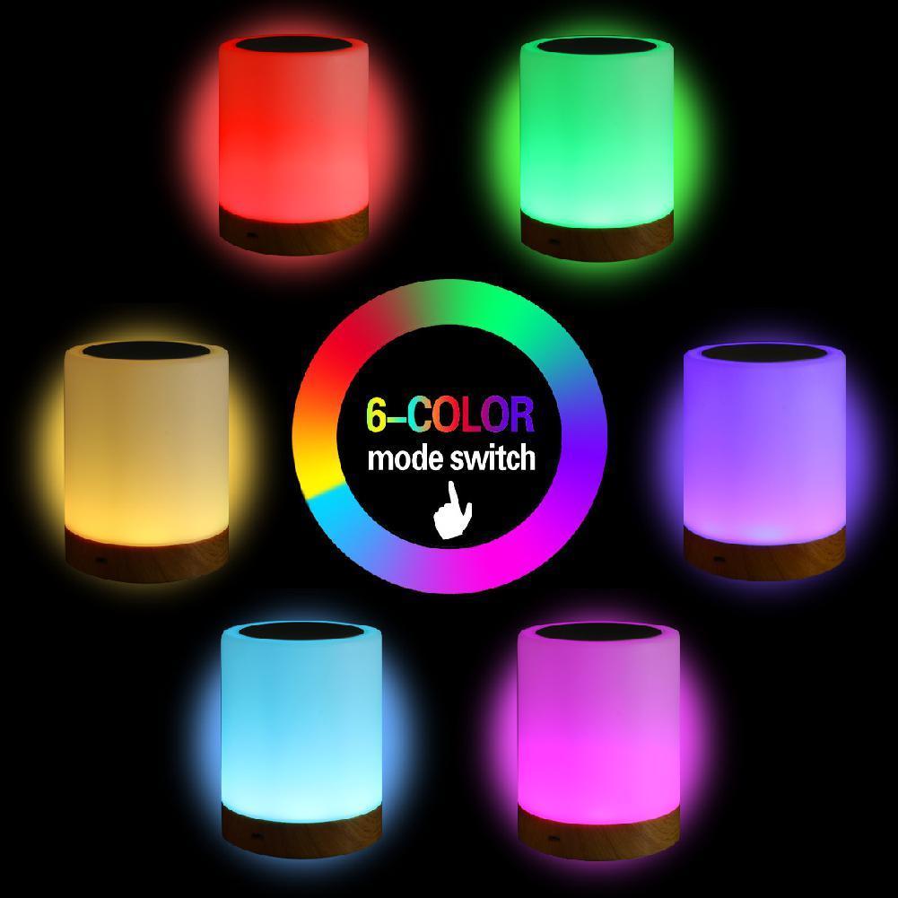 Modern LED Touch Night Lamp with Wood Grain Finish for Bedside