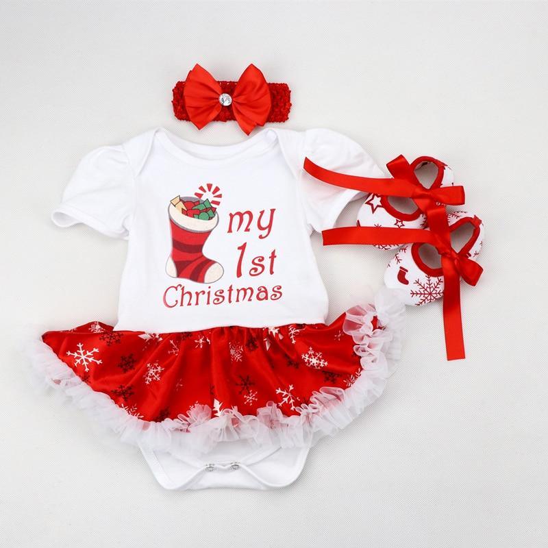 Baby Girl First Christmas Reindeer Tutu Dress and Headband Set