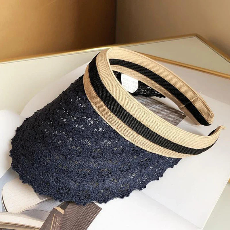Women's Wide-Brimmed Lace Sun Visor Hat for Summer Beach Style - Image 3