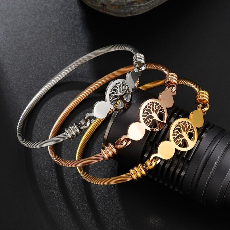 Tree of Life Gold Stainless Steel Cuff Bangle