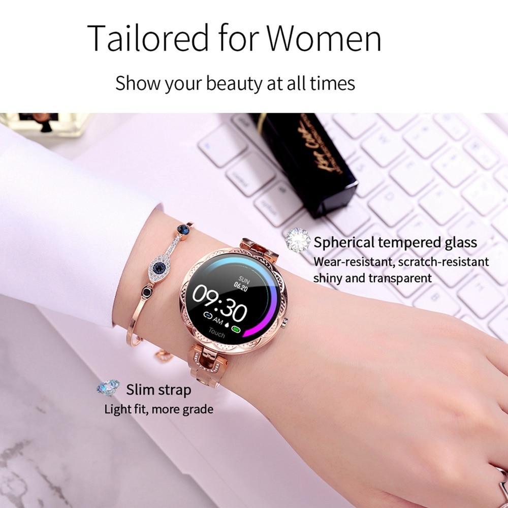 Women's Rose-Gold Waterproof Smart Watch with HD Touch Display