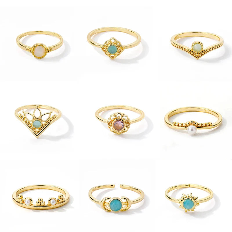 Fashion Opal Finger Rings For Women Stainless Steel Adjustable Couple Geometric Ring Handmade Aesthetic Jewelry Gift Anillos