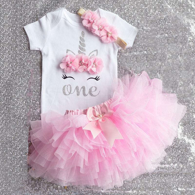 Baby Girl 1st Birthday Unicorn Tutu Dress - Pink & Gold Party Outfit