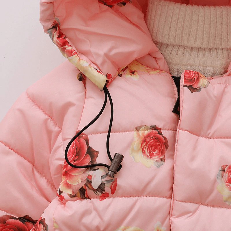 Floral Padded Hooded Jacket for Kids - Winter Warm Cotton Coat