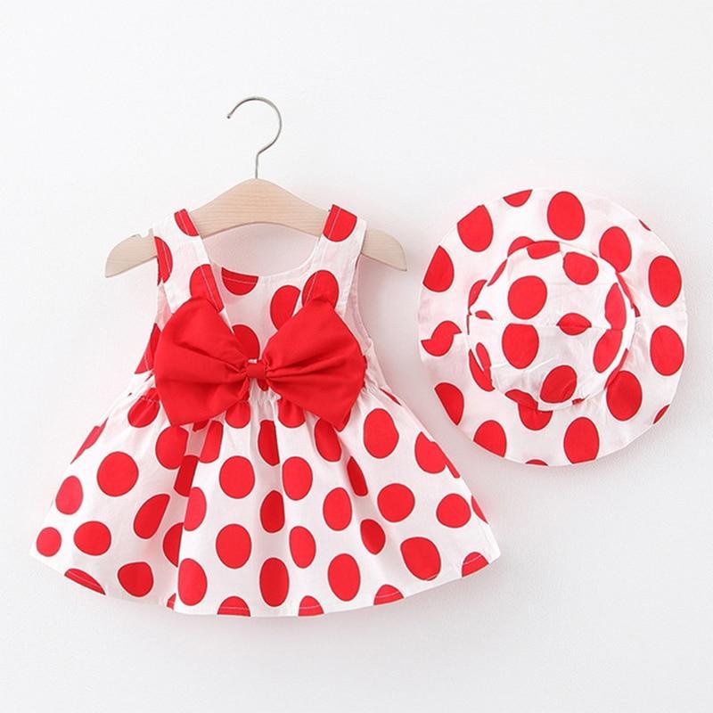 Floral Fruit Print Baby Girl Sleeveless Dress with Matching Hat