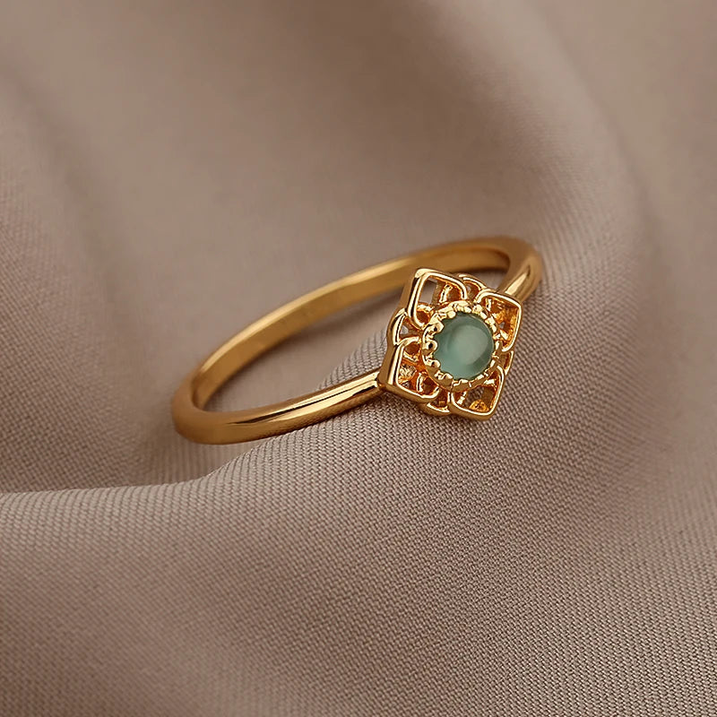 Fashion Opal Finger Rings For Women Stainless Steel Adjustable Couple Geometric Ring Handmade Aesthetic Jewelry Gift Anillos