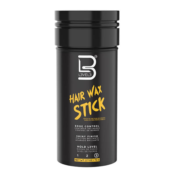 L3VEL3 Hair Wax Stick for precise styling and edge control held in a white twist-up tube.
