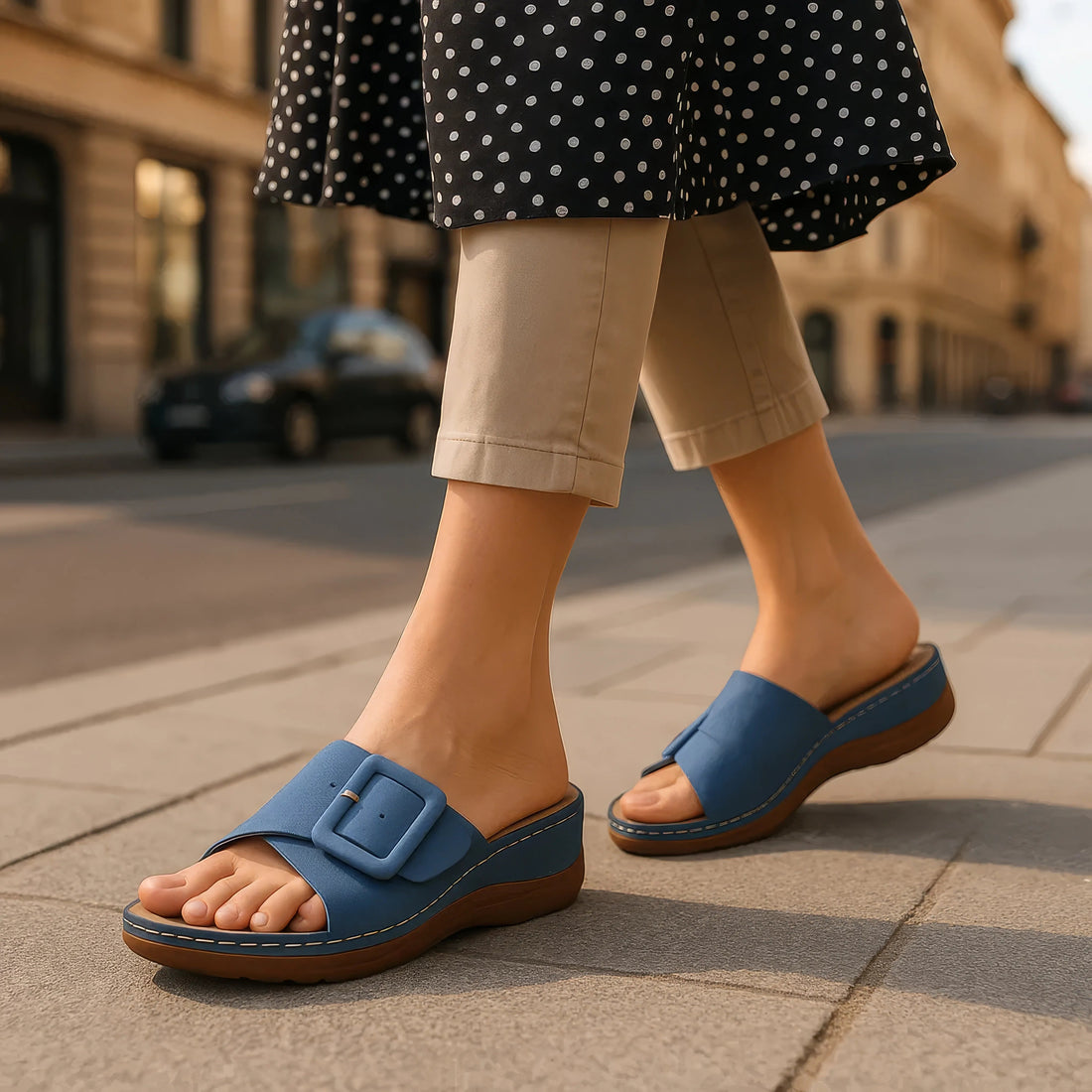 Women's Green Buckled Flat Sandals with Secure Adjustable Fit