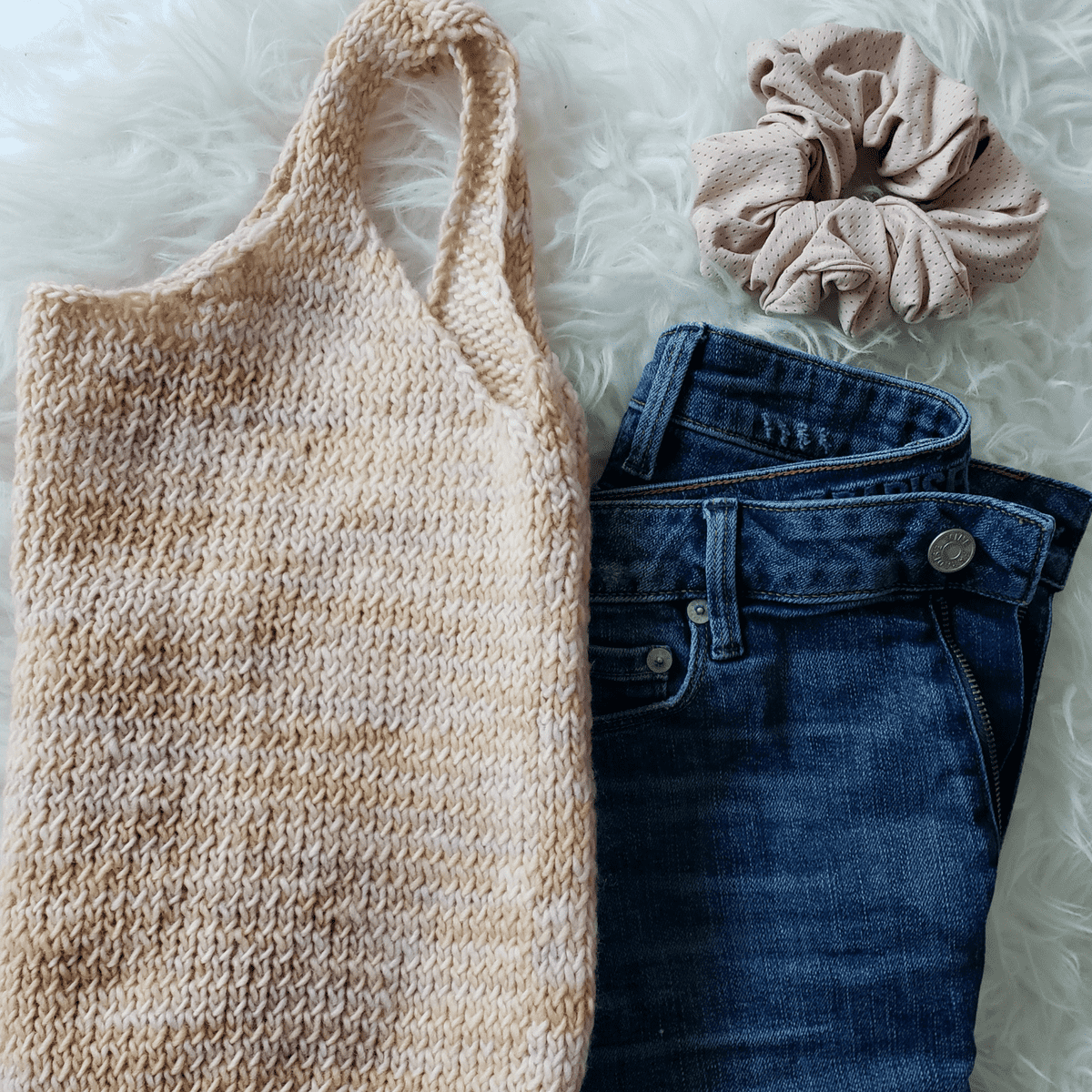 The Hampton Top Knit Kit - Sleeveless Bohemian Tank in Beige/Peach