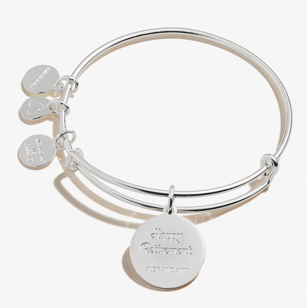 Happy Retirement Silver Charm Bangle Bracelet