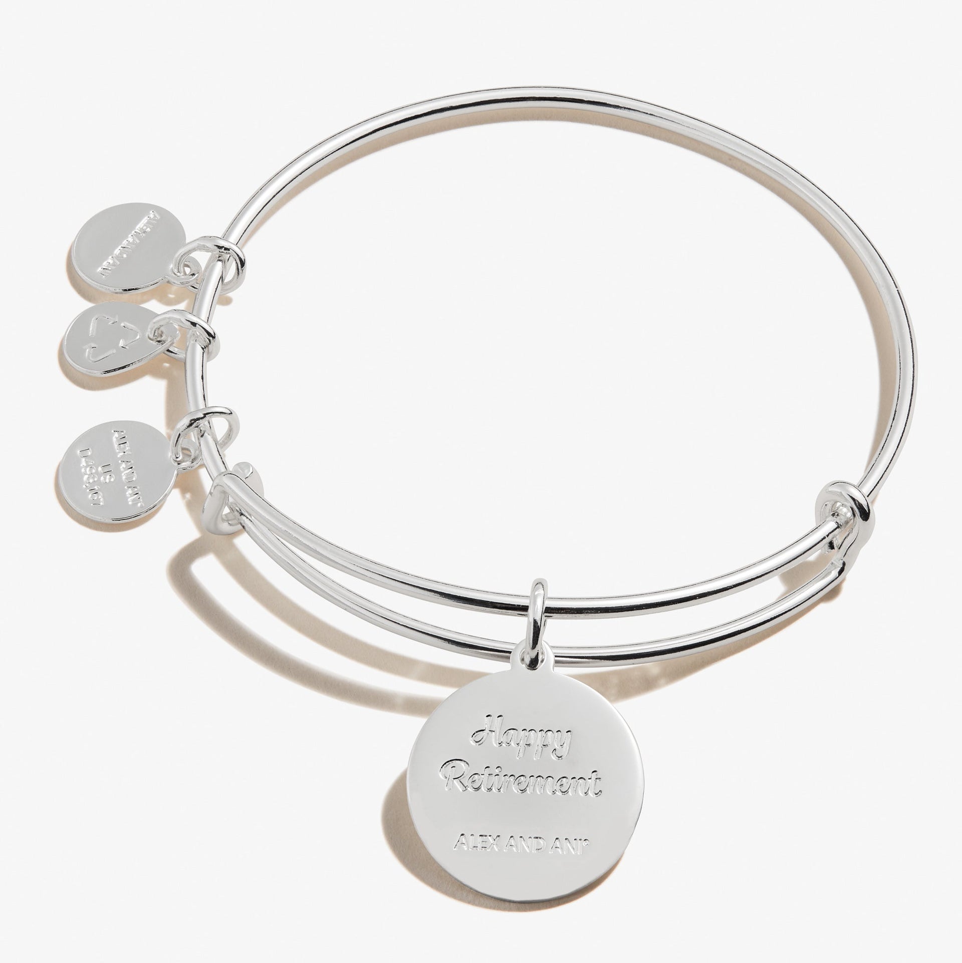 Happy Retirement Silver Charm Bangle Bracelet