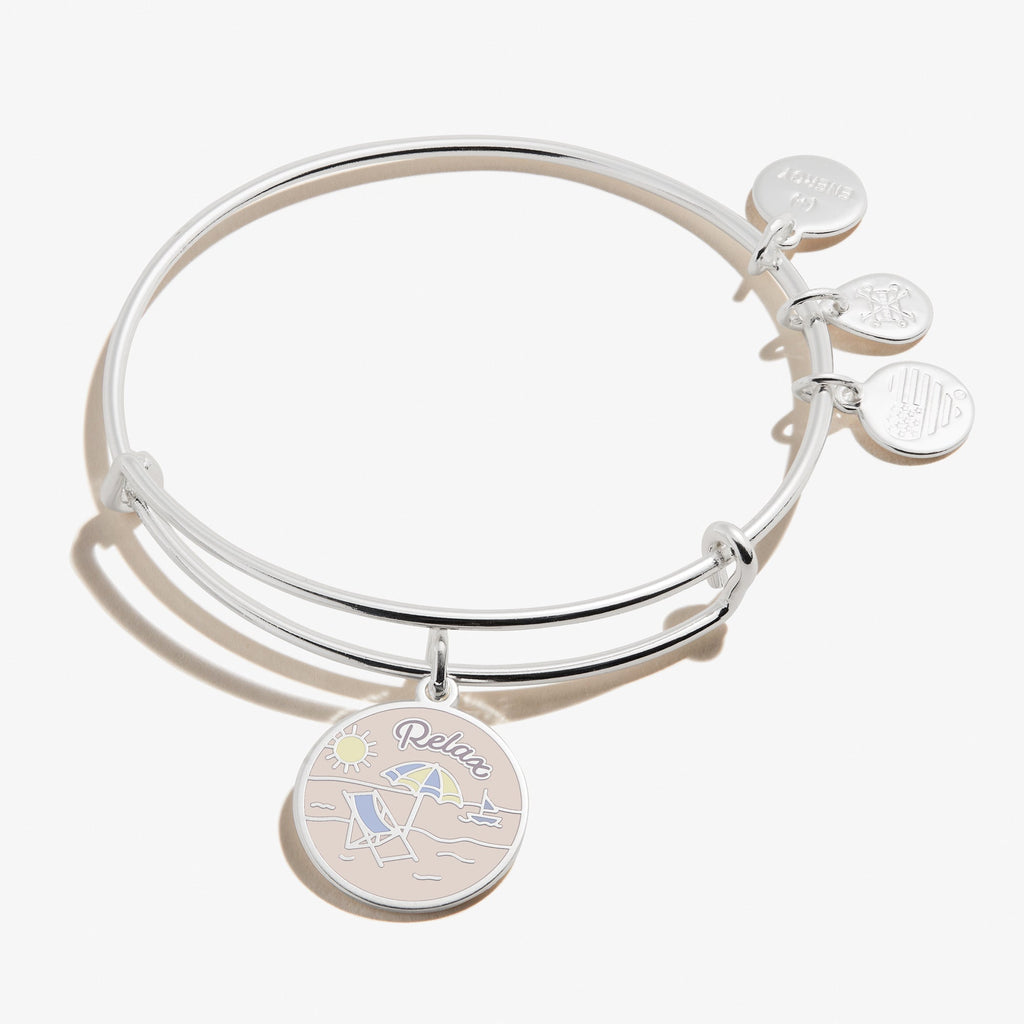 Happy Retirement charm bangle in silver-tone finish